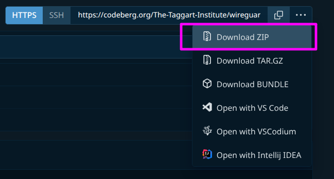 download zip menu option
